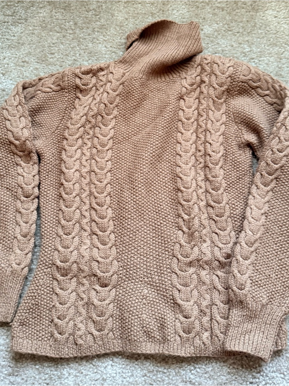 Vintage wool JH Collectibles Cable Knit Turtleneck Sweater - Taupe preppy sz m